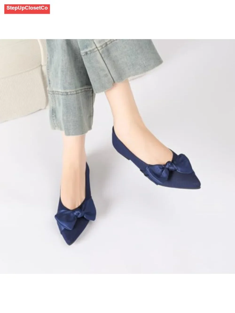 Pointed Toe Ballet Flats with Bow Slip On Comfortable Work Shoes